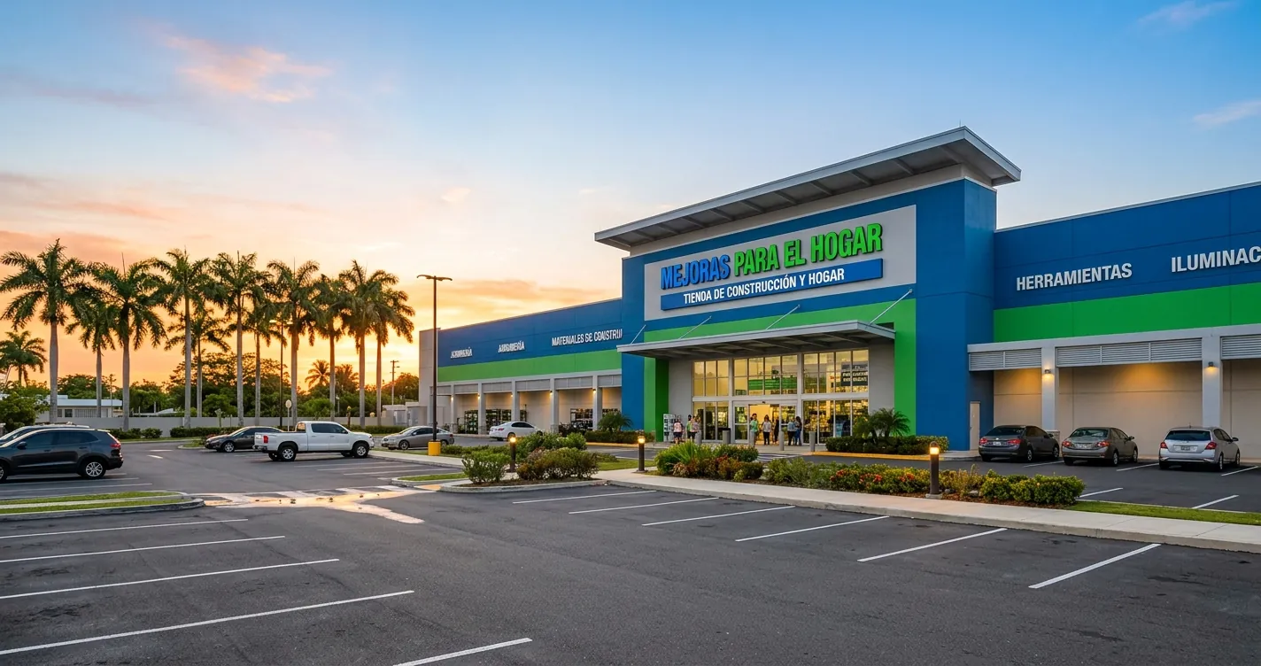 Tiendas Home Depot en Puerto Rico - Fachada de sucursal con estacionamiento y entorno tropical