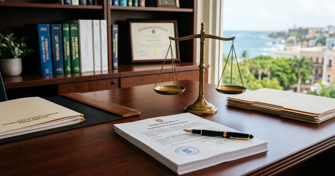 Herencia en Puerto Rico - documentos legales de sucesion y testamento sobre escritorio notarial