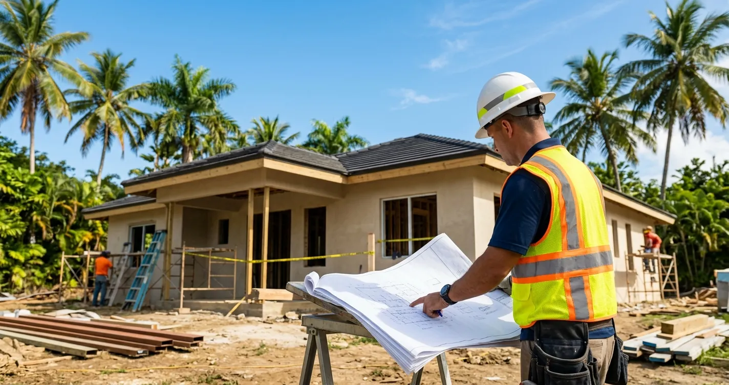 Contratistas certificados por DACO en Puerto Rico verificando una obra de construccion residencial