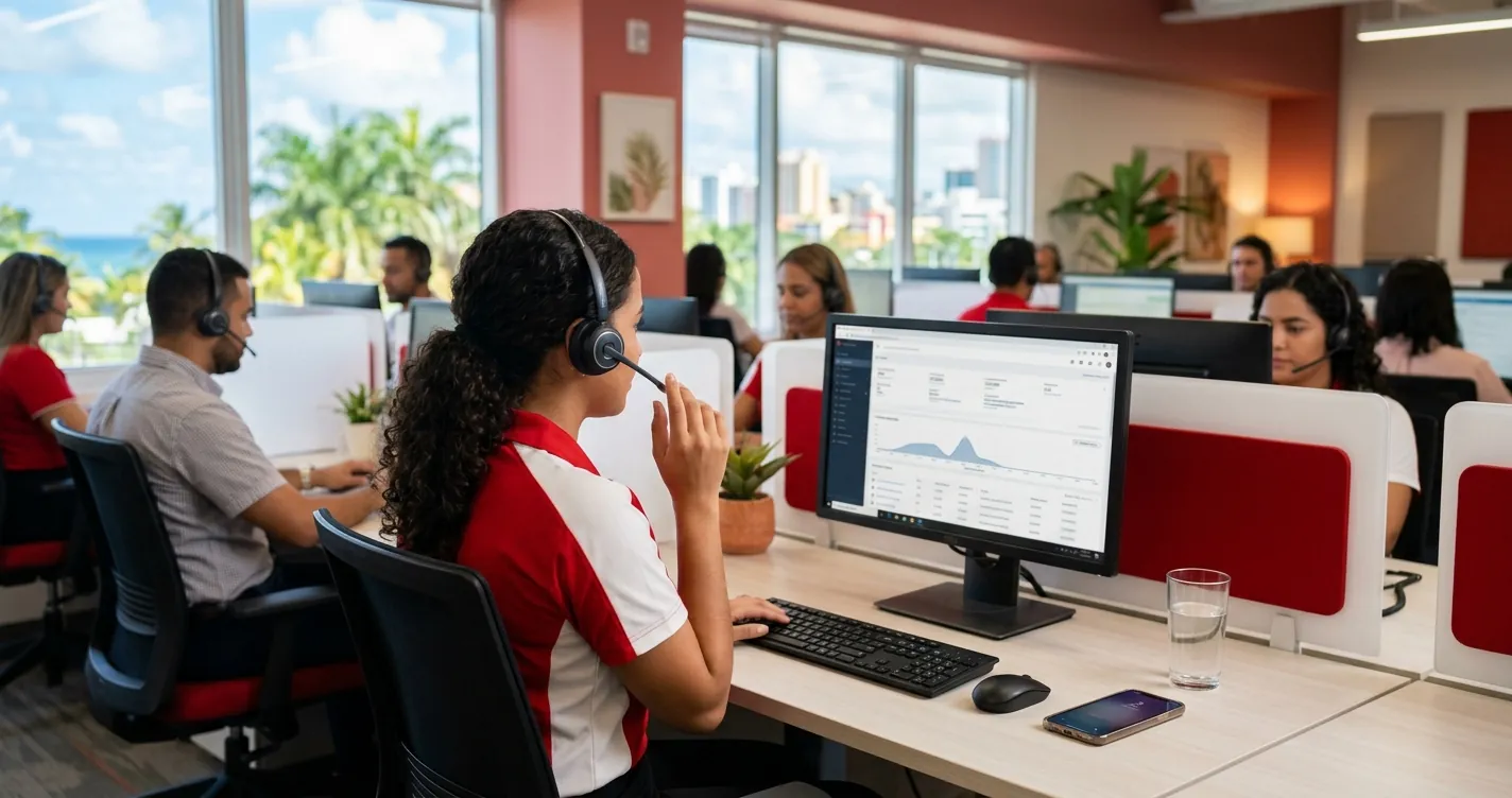 Servicio al cliente de Claro en Puerto Rico - representante atendiendo llamada en centro de contacto