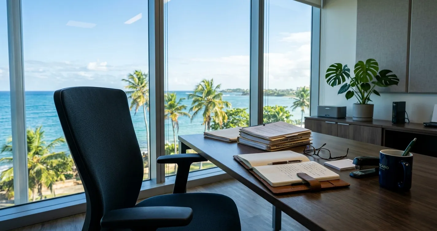 Ley de hostigamiento laboral en Puerto Rico - Oficina con documentos legales sobre derechos del empleado