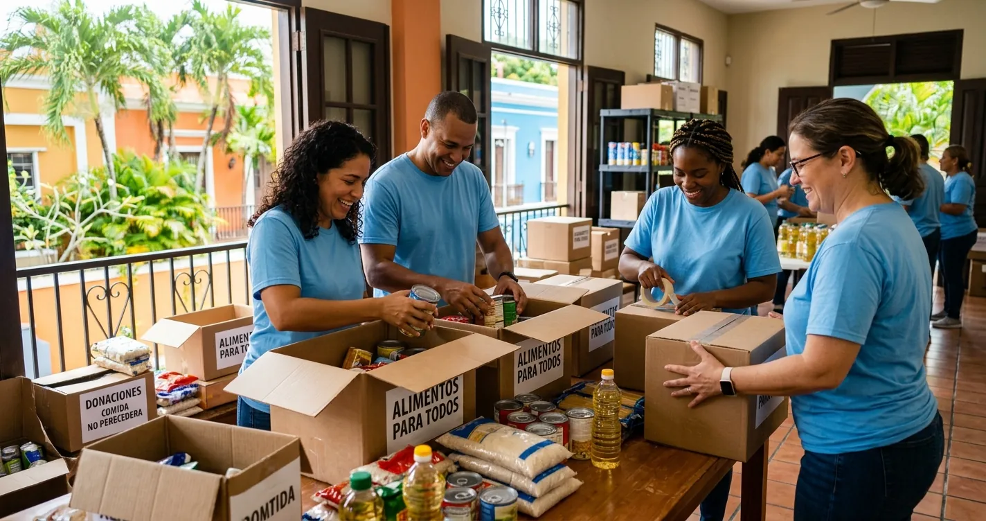 Lista de organizaciones sin fines de lucro en Puerto Rico - voluntarios organizando donaciones en un centro comunitario