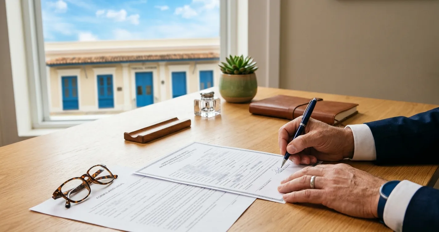 Cambio de nombre legal en Puerto Rico - Documentos y formulario de petición sobre un escritorio frente a un tribunal
